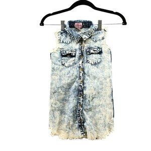 Chillipop‎ Girls 6X Acid Wash Denim Chambray Distressed Jacket Sleeveless Vest